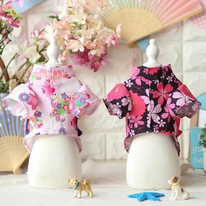 Kimono japonais pour animaux de compagnie caniche chat peignoir fleur cerise Sakura été chiot printemps vêtements