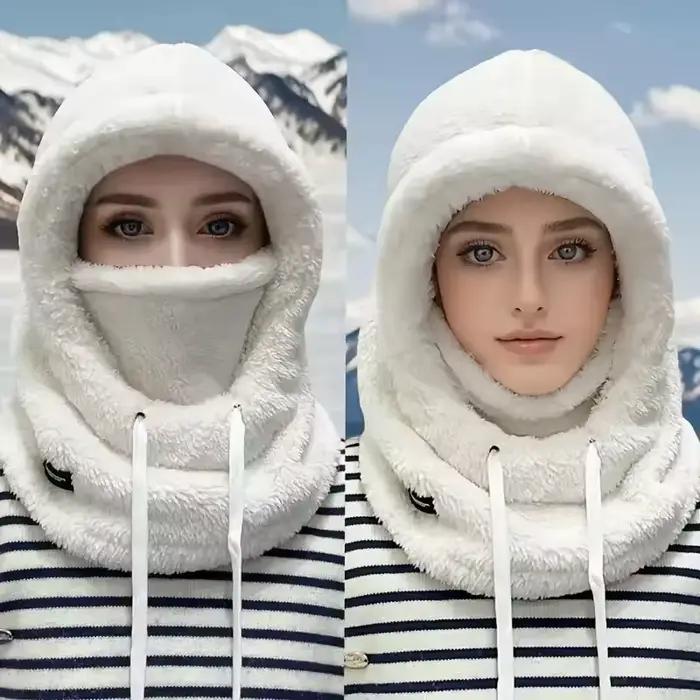 Cagoule thermique chaude coupe-vent coton tricoté avec masque amovible pour femmes activités de plein air hiver protection face ski moto camping escalade