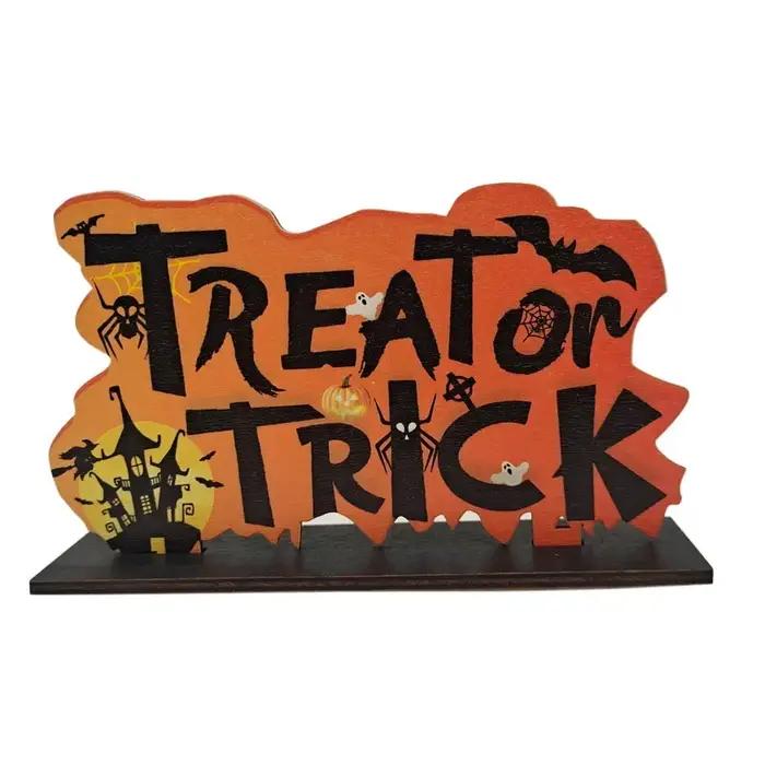 Décoration artisanale créative d'Halloween en bois, ensemble d'ornements de bureau, décor de fête d'