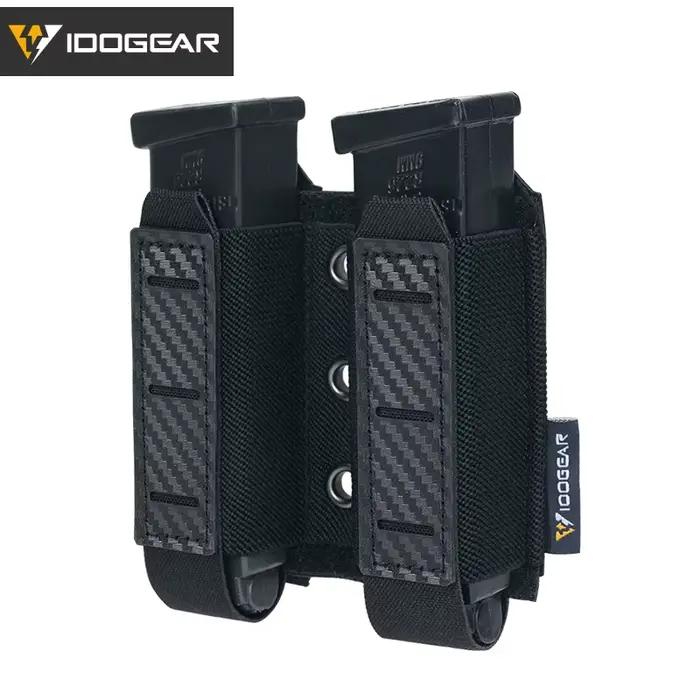 Étui double chargeur 9mm tactique IDOGEAR MOLLE camouflage fibre carbone pour chasse airsoft équipement