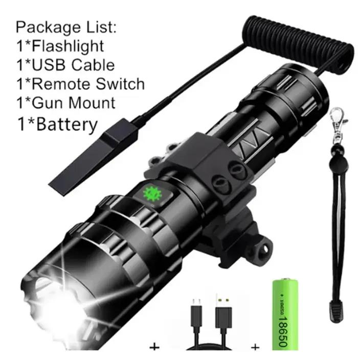Lampe de poche tactique LED pour la chasse, Rechargeable par USB, étanche, pour tir professionnel, e