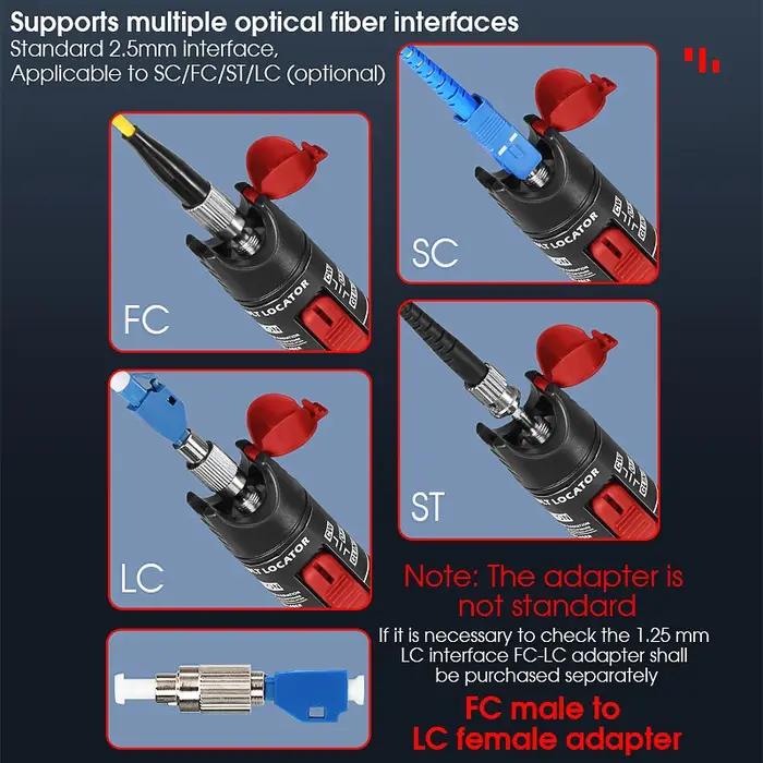 Localisateur visuel de défauts 1/10/20/30/50/60/80MW, outil de test de câbles à fibres optiques FTTH, testeur de fibres optiques SC/FC/ST, Interface VFL 2.5mm