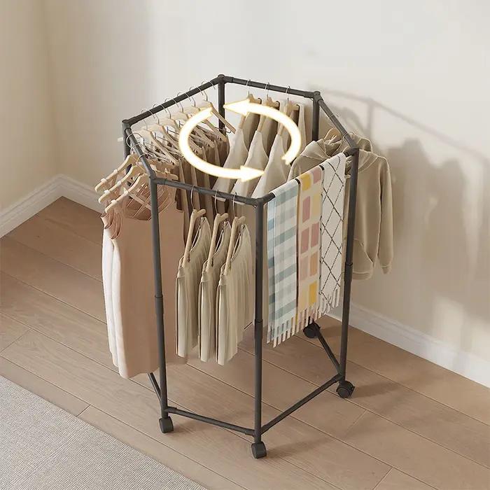 Porte-vêtements hexagonal rotatif sur roulettes