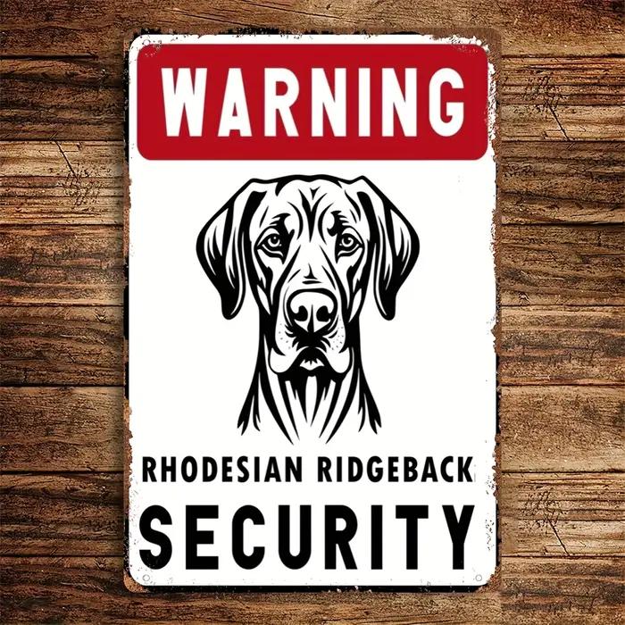 Panneau métallique en fer durable | Avertissement de sécurité Rhodésien Ridgeback | Décoration murale avec illustration