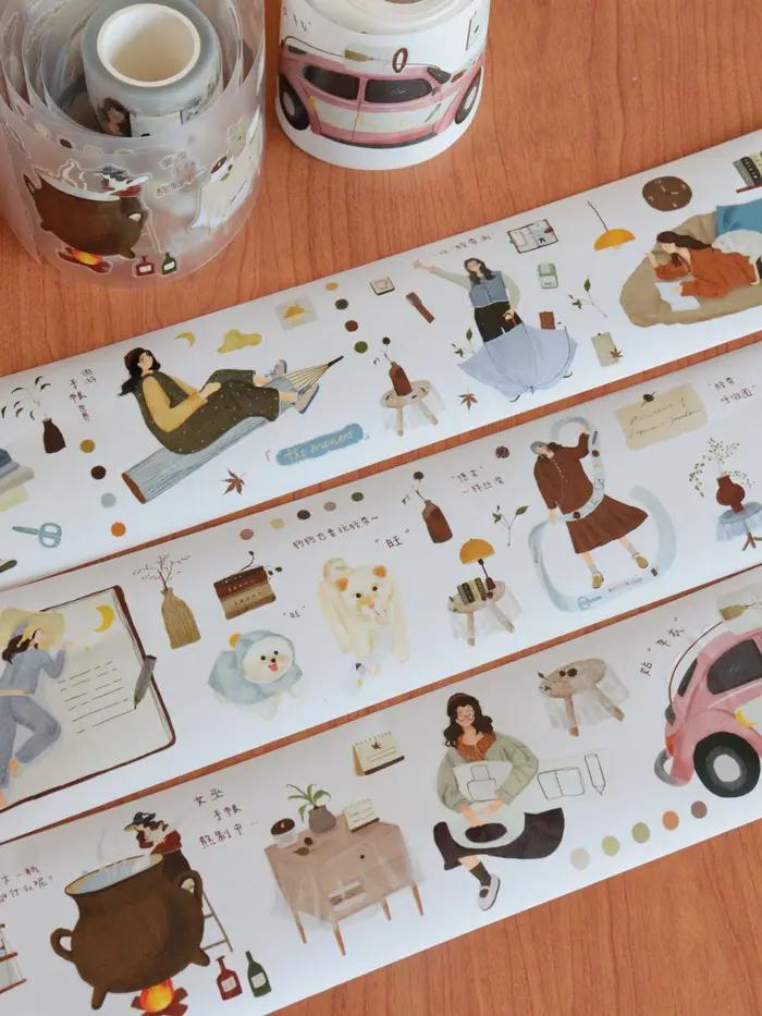 Adorables Rubans Washi PET Découpés à l'Emporte-Pièce Motif Chien Fille en Rêve, Fournitures Artisan