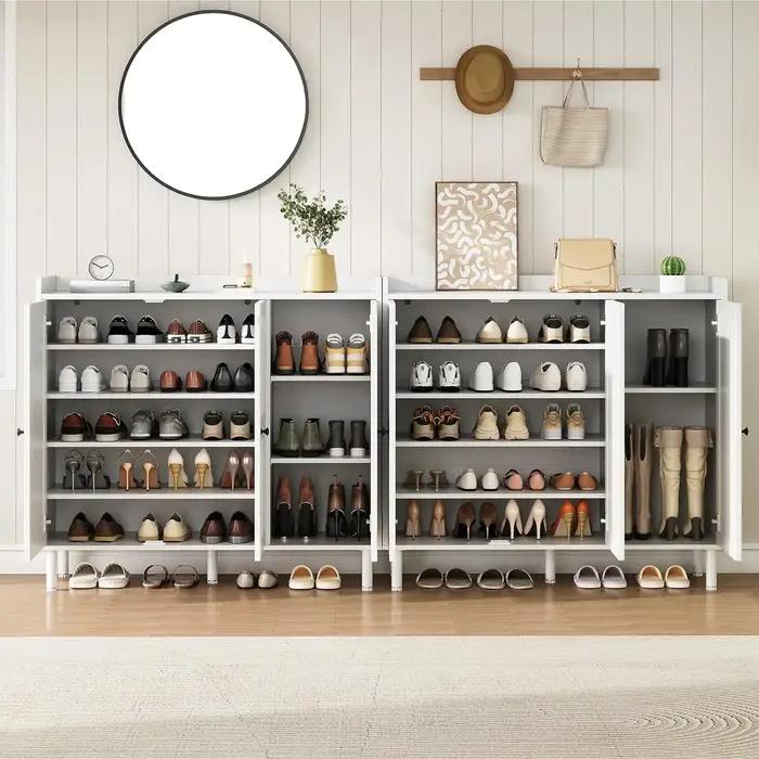 Meuble à chaussures avec 3 portes et étagères réglables, armoire de rangement pour 30 paires de chau