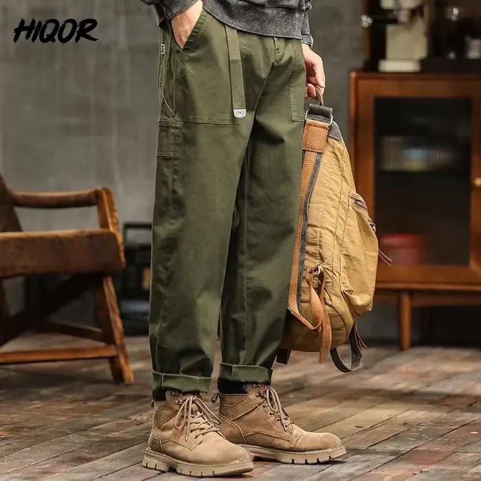 Pantalon cargo vintage américain homme - Haute taille vert armée pour style casual rétro