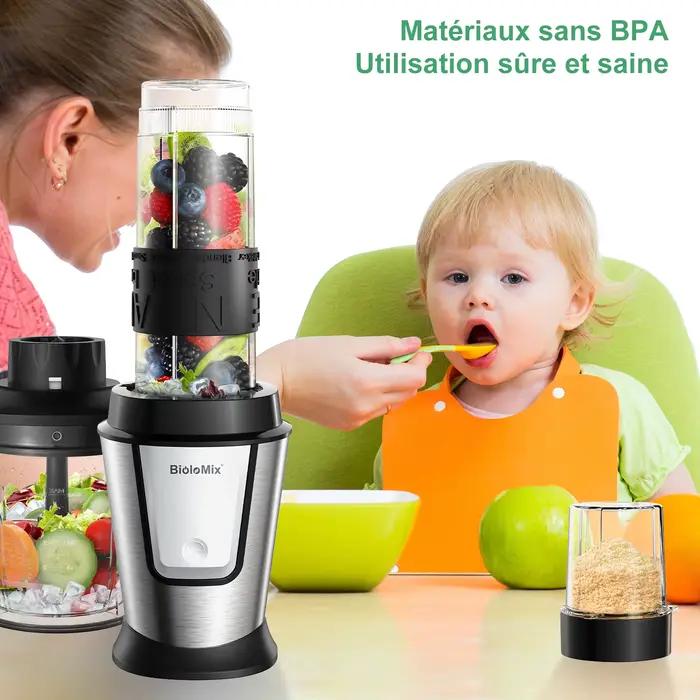 Robot culinaire multifonctionnel BioloMix 3 en 1 hachoir mixeur broyeur pour smoothies aliments bébés soupe sauce blender portable sans BPA