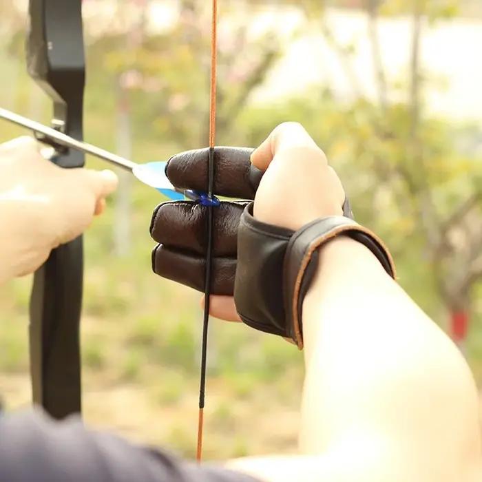 Gants d'archerie trois doigts en cuir de vachette pour arc recurve - Chasse