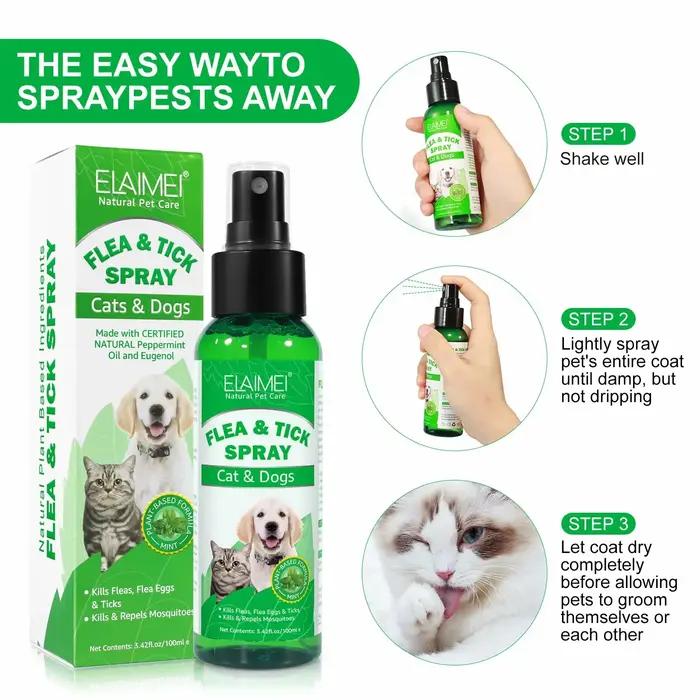 Spray anti-puces topique naturel pour chiens et chats avec huile de menthe poivrée pour protection et fraîcheur durable