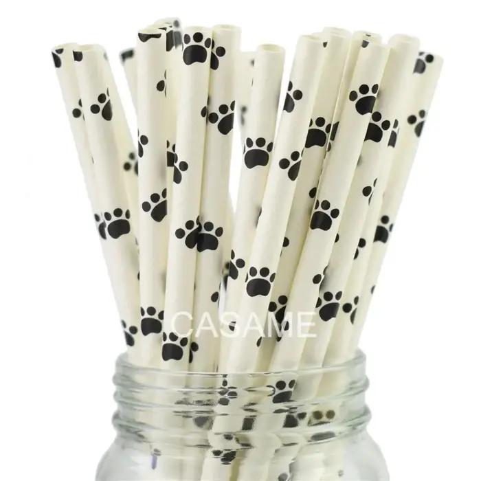 Pailles en papier imprimées de pattes de chiens, décor de célébration, pailles de fête, bricolage, a
