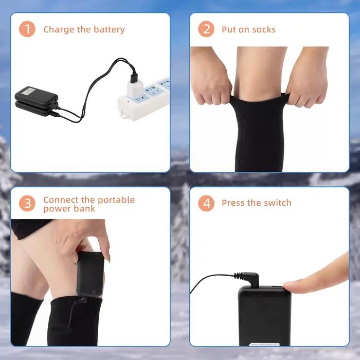 Chaussettes chauffantes électriques USB rechargeables 3 modes ski outdoor hiver hommes femmes