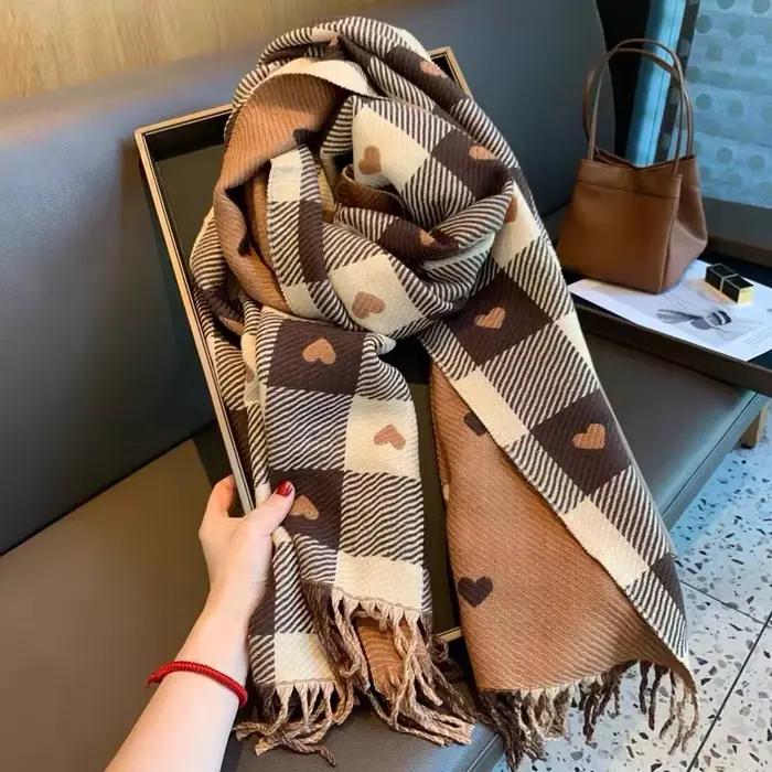 1 écharpe à motifs de cœur pour femmes, écharpe confortable à carreaux pour femmes, écharpe châle ép