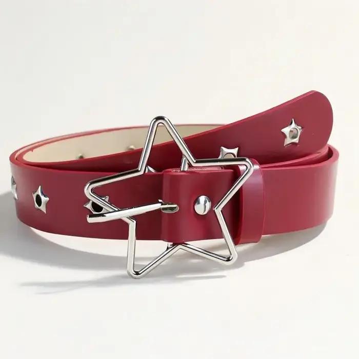 Ceinture décorative à boucle étoile de style punk avec plusieurs trous, petits yeux en forme d'étoil