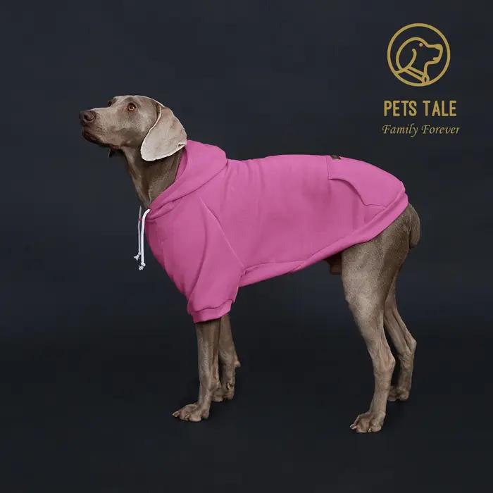 Sweat à capuche pour chien de couleur unie avec poche, patch en cuir, collier à fermeture à crochet