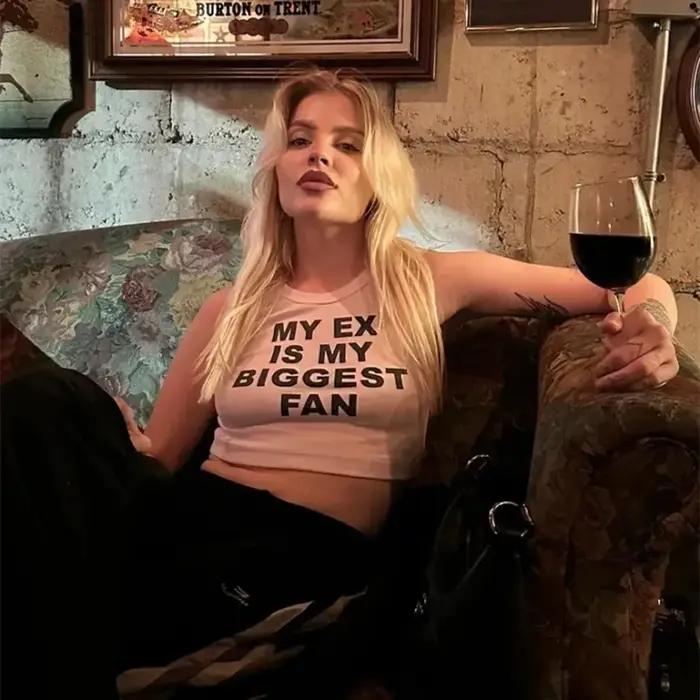 Haut court en fibre avec lettres graphiques pour femmes, glaçure d'été, punk, High Street, Y2K, vête