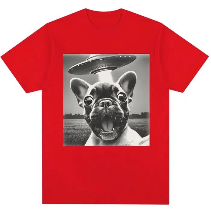 Bouledogue français UFO drôle Meme graphique T-shirt Vintage mode femmes à manches courtes surdimensionné été t-shirts Streetwear personnalité