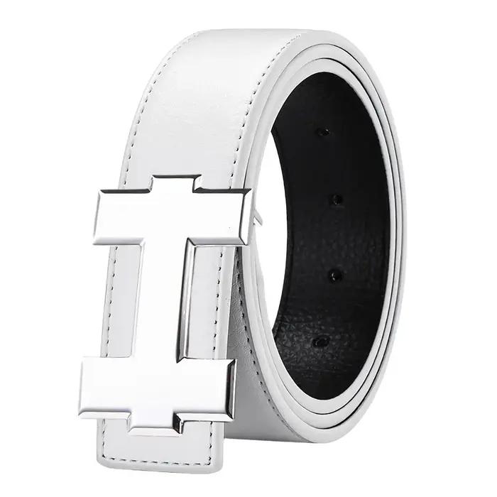 Ceinture décontractée à la mode de 3,3 cm avec boucle lisse argentée, ceinture de styliste pour homm