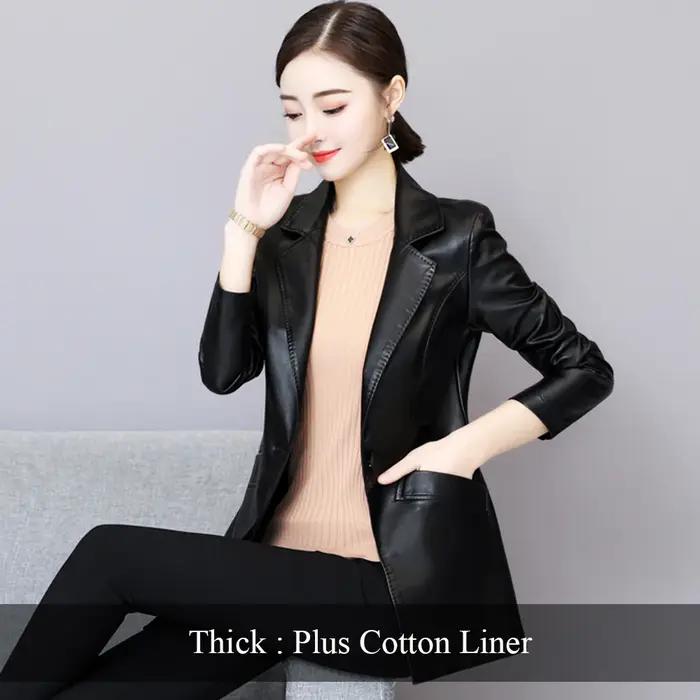 Nouveau Femmes Veste en cuir Automne Hiver Mode Classique Bouton unique Slim Blazer