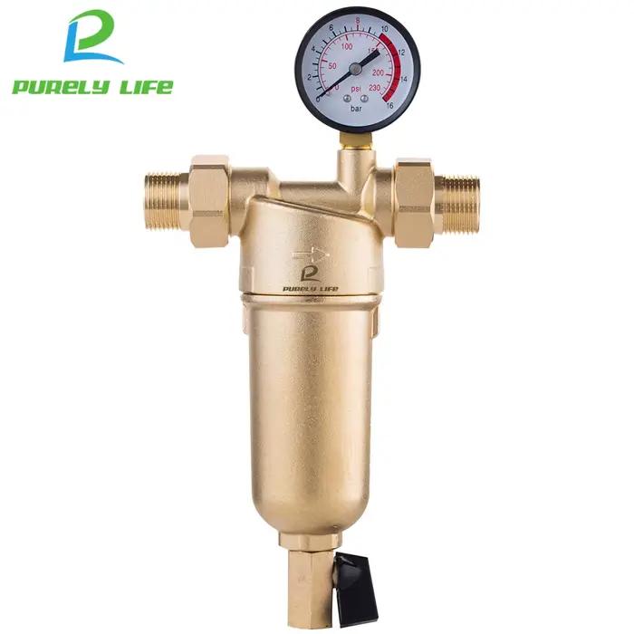 Siphon à dépense pré-filtre filtre à eau chaude système de purificateur en laiton entier pré-filtre en maille d'acier inoxydable avec jauge eau chaude pour purification centrale haute qualité résistante à la chaleur pour utilisation domestique et commerciale