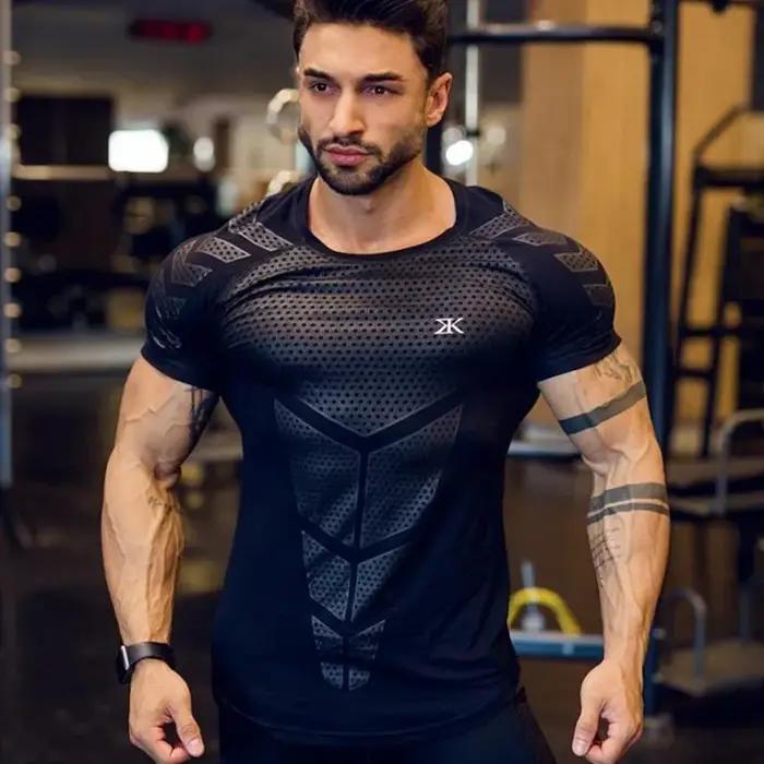 T-shirt de sport pour homme 2026 – Entraînement, séchage rapide, manches courtes, moulant, musculati
