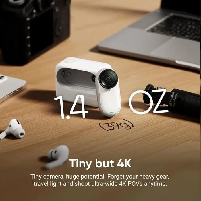GO 3S - Petite caméra Vlogging portable 4K blanche 128 Go, POV mains libres, montage n'importe où, s