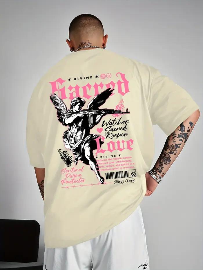 Ange motif imprimé 100% coton à la mode polyvalent hommes femmes T-shirt été automne sport quotidien décontracté ample rue à manches courtes