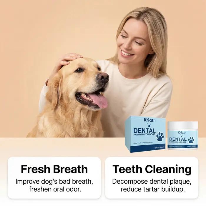 Poudre naturelle pour l'hygiène buccale des animaux de compagnie pour nettoyer les dents des chiens