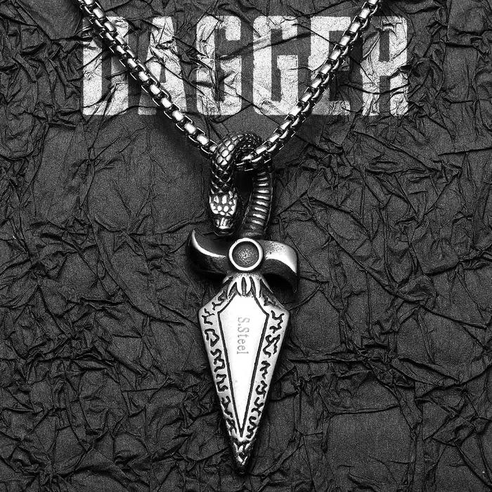 Colliers avec poignard serpent en acier inoxydable pour hommes et femmes