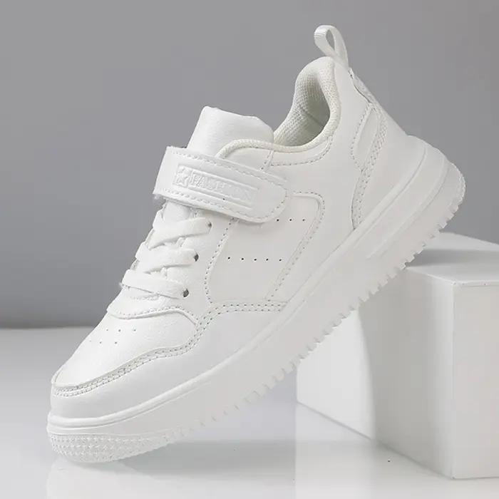 Baskets en Cuir Confortables et Plates pour Garçon et Fille, Chaussures Noires et Blanches Antidérap