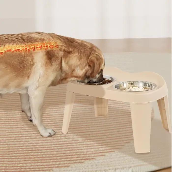 Bol pour chien en acier inoxydable, grande capacité, bol à nourriture pour chien détachable, pliable, double bol, bol surélevé pour chat