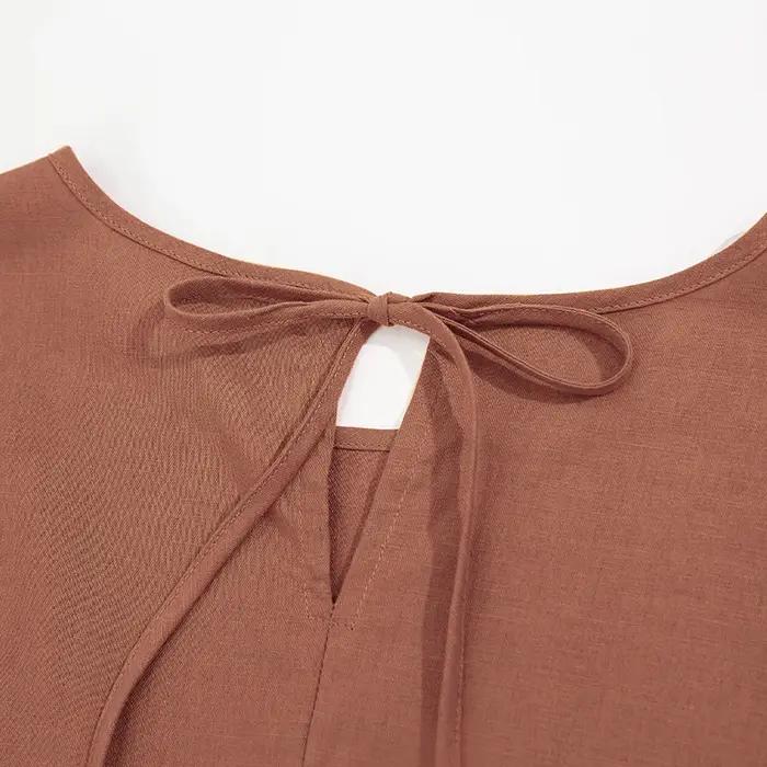 Robe d'été en coton et lin pour femme, vintage, manches courtes, décontractée, dos bandage, Harajuku