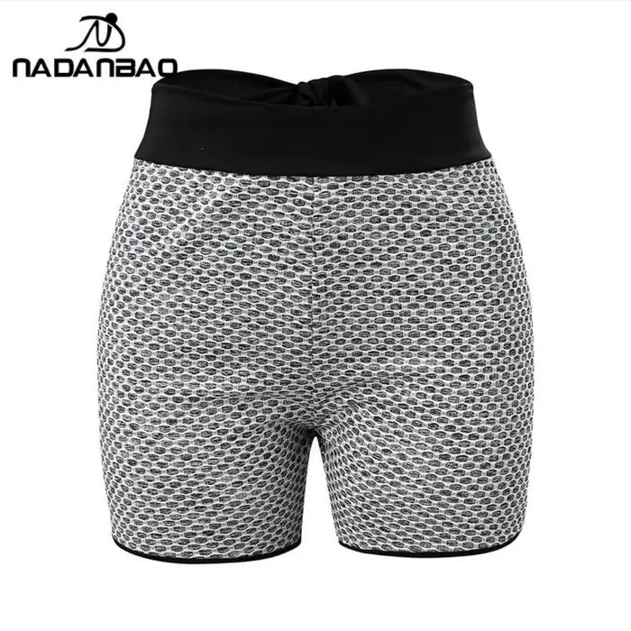 Nadanbao Sexy à carreaux taille haute pêche hanche pantalons de Yoga nid d'abeille Fitness Shorts do