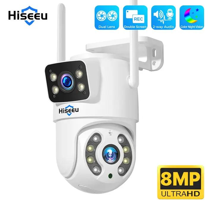 Caméra surveillance 4K 8MP Hiseeu double objectif zoom 4x détection IA - Sécurité extérieure ONVIF