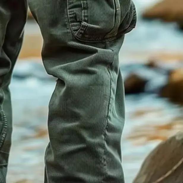 Pantalon cargo en velours côtelé rétro multi-poches pour chasse élégante - Trousers casual hommes