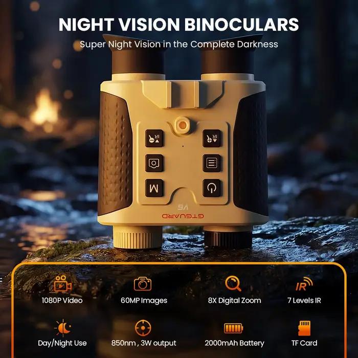 Jumelles de vision nocturne V6 4K, lunettes de vision nocturne, caméra de chasse, zoom numérique 8X, télescope avec lumière tactique infrarouge