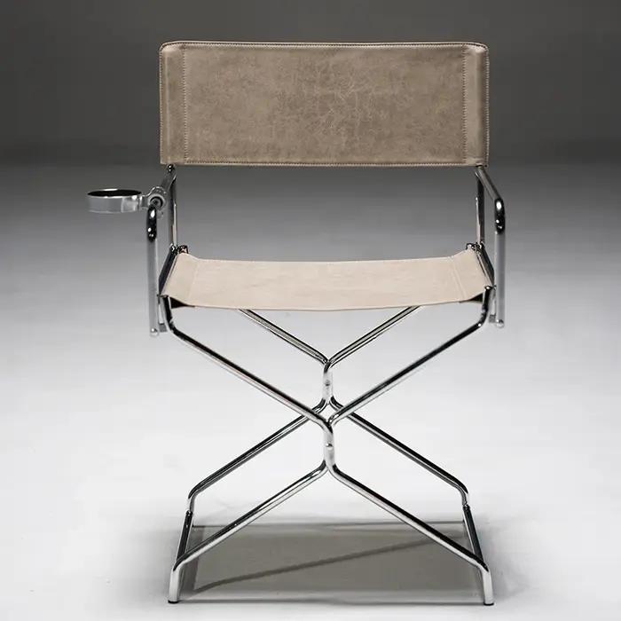 Chaise de salle à manger minimaliste en métal avec revêtement en toile cirée, chaise de pêche pliabl