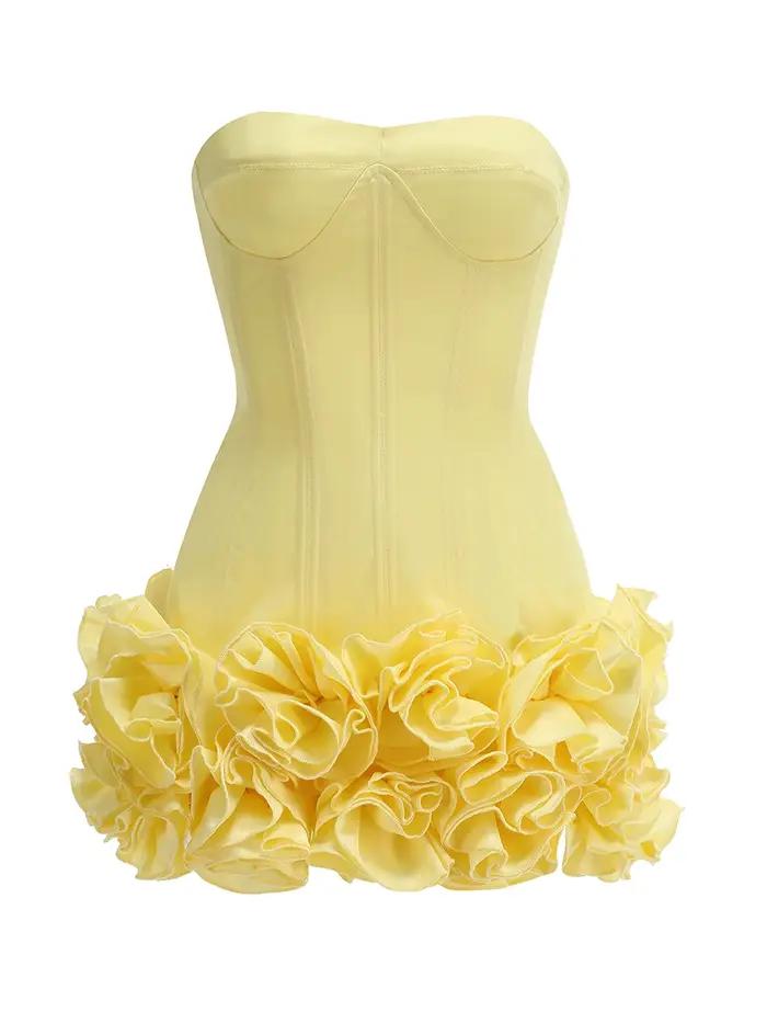 VC robe de noël sans bretelles dos nu rouge structuré Floral embelli Mini longueur moulante célébrité fête