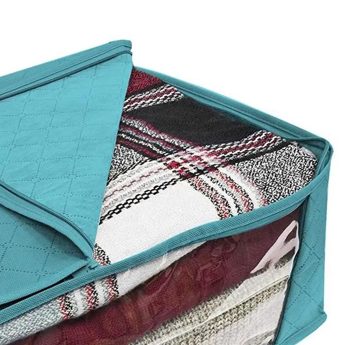 Boîte de rangement pour vêtements, sac de rangement pour vêtements, fenêtre transparente, fermeture éclair, tissu non tissé, panier à vêtements avec Foy