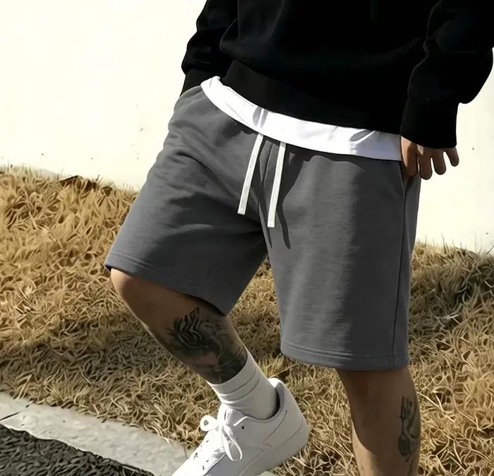 Shorts gris décontractés en coton pour homme coupe ample et cordon de serrage pour toutes les saisons occasions spéciales faire du shopping jogging