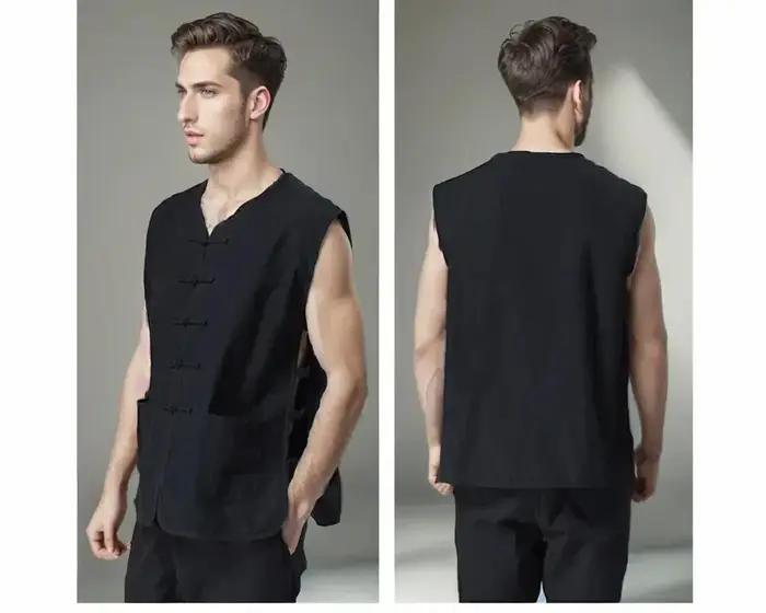Vêtements traditionnels chinois kung fu pour hommes, tai chi, mode d'été décontractée, gilet en coton et lin