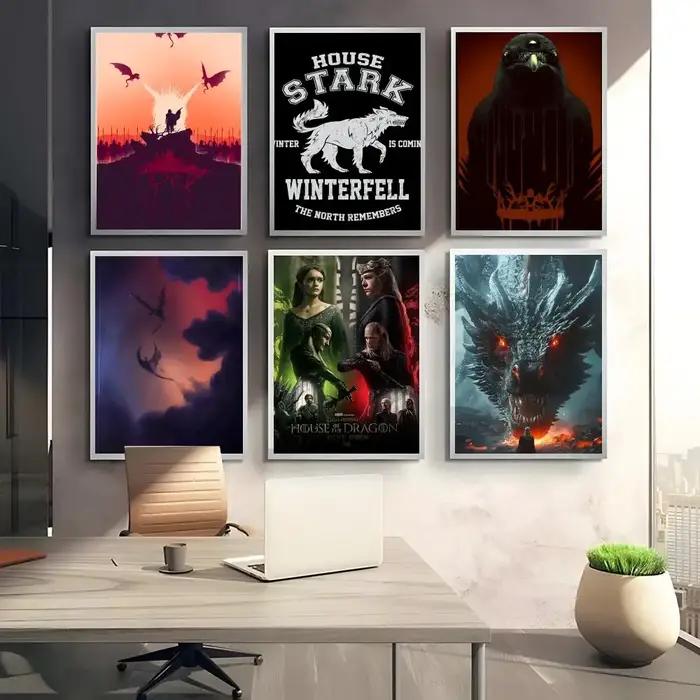 Poster décoratif Game of Thrones HBO Dragons Iron Throne Autocollant Imperméable Décoration Murale Cadeau Occasions Spéciales