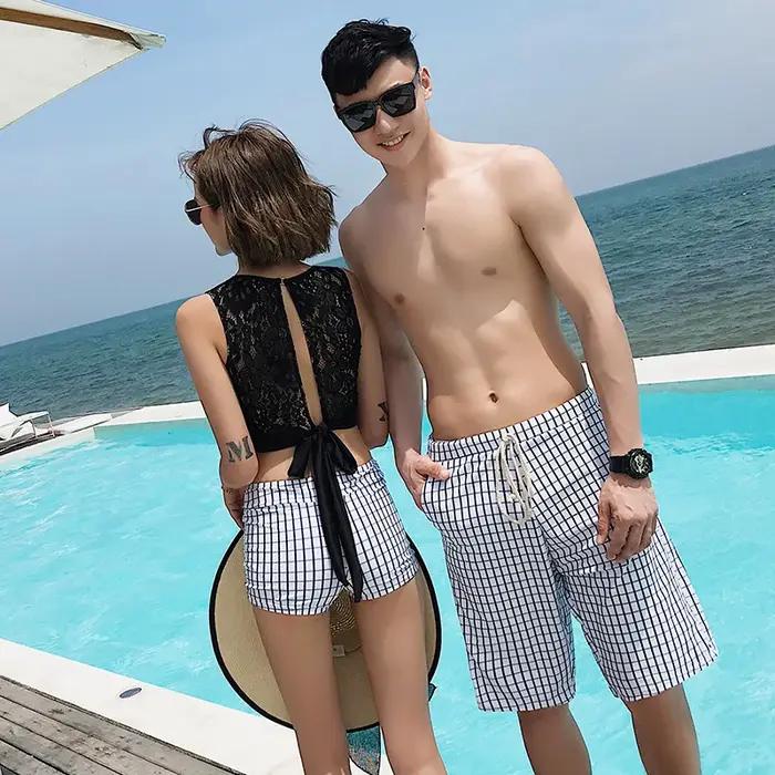 Maillots de bain assortis pour couples, culotte de plage taille haute, pour femmes, short de bain pour hommes, pour amoureux, nouvelle collection