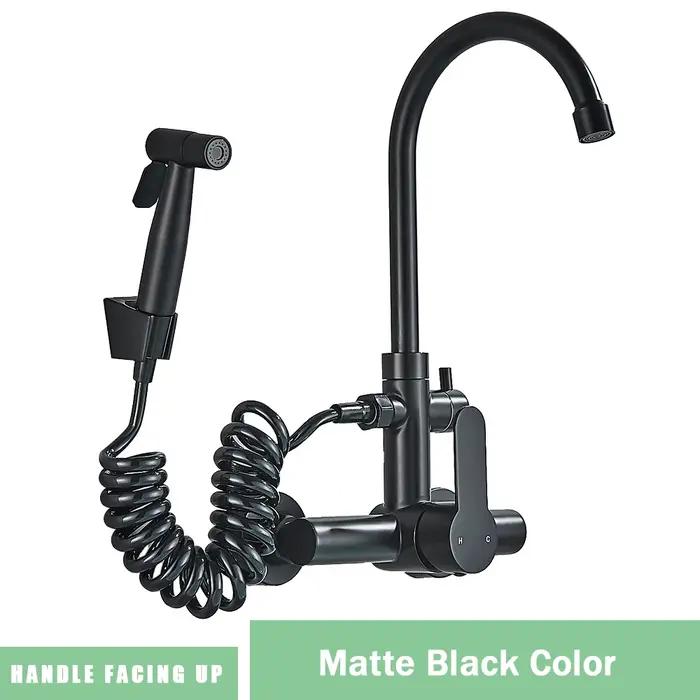 Robinet cuisine mural gourmet Rozin - Bidet extensible flexible noir SUS 304 - Mitigeur évier double trou