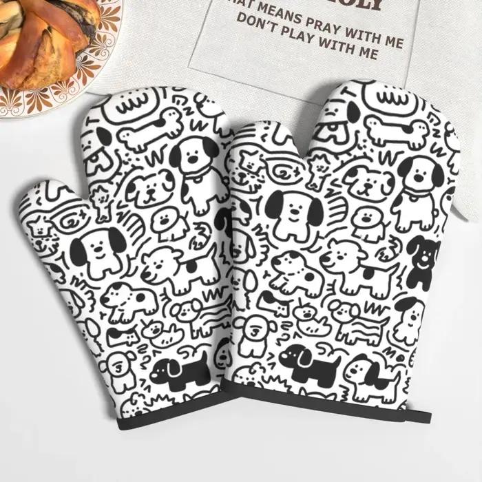 Ensemble de 2 gants de cuisine résistants à la chaleur avec imprimé chien de dessin animé pour la cuisson et la pâtisserie