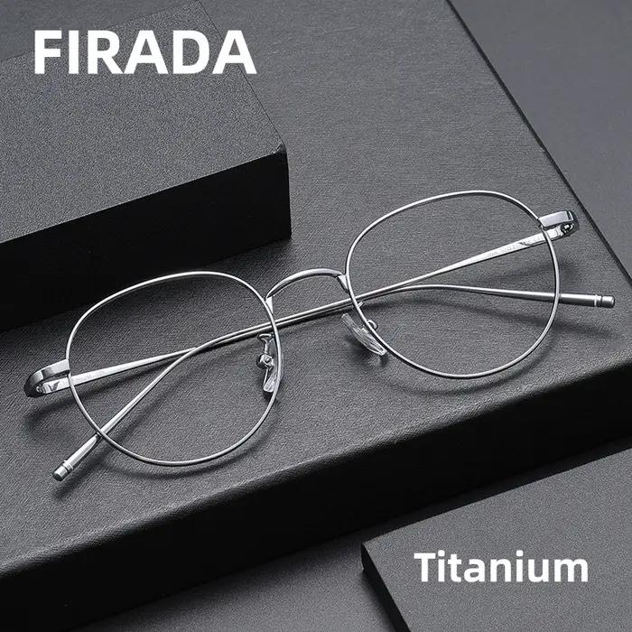 FIRADA mode confort lunettes de luxe rétro rond titane lunettes optique Prescription lunettes cadre