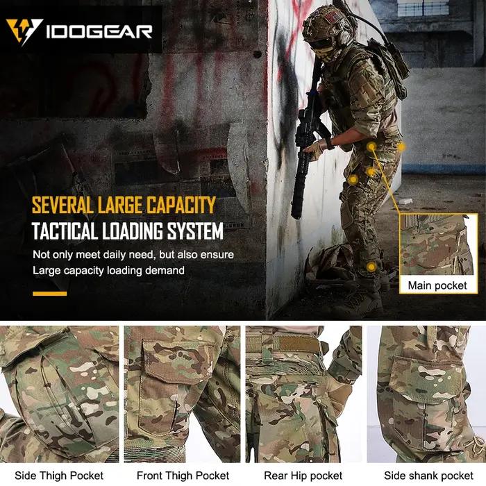 Pantalon combat IDOGEAR G3 avec genouillères camouflage chasse tactique militaire MC gen3