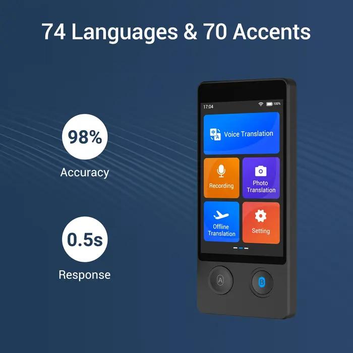 Traducteur vocal Wooask W12 144 langues temps réel pour voyage et affaires - Traduction hors ligne