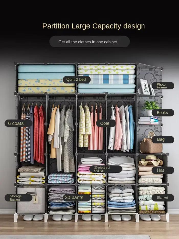 Armoire à vêtements pliable en plastique anti-poussière, meubles de chambre à coucher, meubles de ma