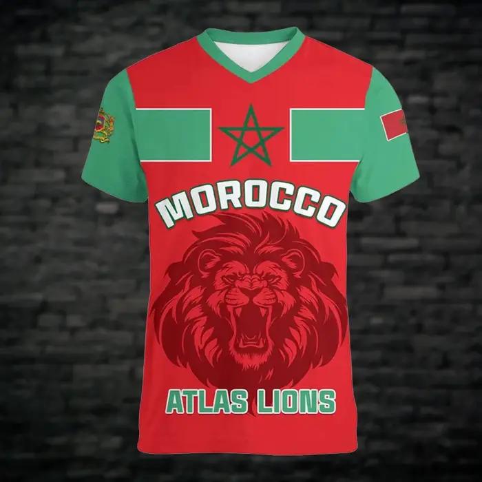 T-shirt de football marocain imprimé en 3D pour hommes